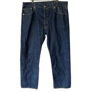 Levis 501 Dark Wash Button Fly Mens Rigid Denim Jeans Straight Leg W40 L32